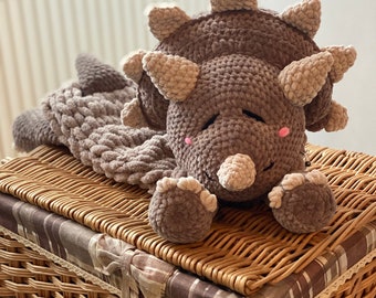 Crochet Amigurumi Dinosaur - Plush Pyjama Bag, Snuggler Toy, Knitted Animals, Soft Baby Comforter, First Birthday Gift for Boy