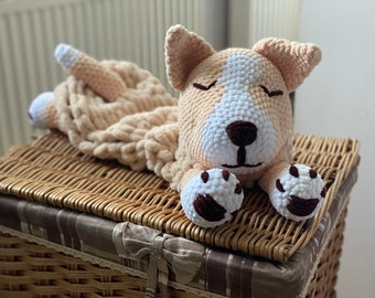 Plush dog is pajama bag, baby toy and also beautiful nursery decor, stuffed animals for girl and boy, pregnancy gifts.