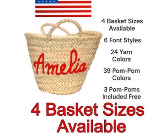 Personalized Straw Tote Bag, Woven Beach Basket, Custom Name Summer Purse