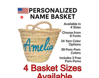 Personalized Handwoven Straw Beach Bag, Custom Name Tote, Boho Style Basket