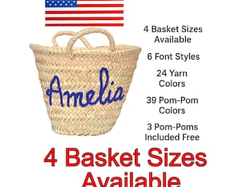 Custom Straw Basket Bag, Personalized Boho Beach Tote, Bridesmaid Gift
