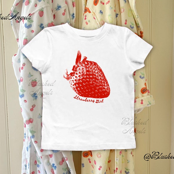 Strawberry Girl Red Print Baby Tee | Coquette Baby Tee, Y2k Shirt, 90s Baby Tee, Trending Fruit Shirt, Y2k Graphic Baby Tee, Strawberry Tee