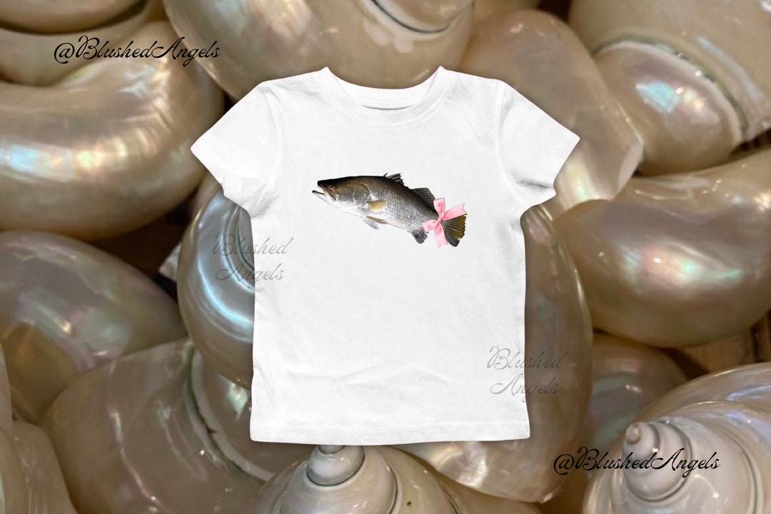 Coquette Fish Baby Tee With Pink Ribbon Bow Y2k Graphic Baby Tee, 90s