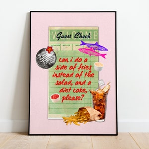 DIGITAL FILE: Retro Guest Check Fries & Coke Art Print Poster Wall Decor | Disco Ball Print, Sardines Poster, Fries Poster, Cool Girl Prints