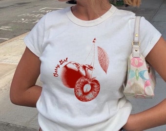 Cherry Girl Red Print Baby Tee | Coquette Baby Tee, Y2k Cherry Girl Red Print Baby Tee | Coquette Baby Tee, Y2k