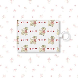 Corazón y lazo rosa vintage cordero coqueta cuero blanco titular de la tarjeta llavero cartera / regalo de tendencia para ella, regalo estético coqueta, regalo femenino