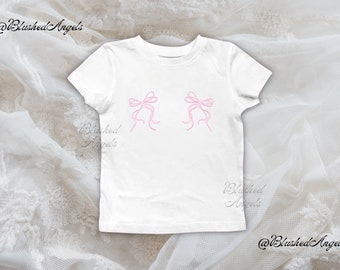 Double Pink Ribbon Bow Coquette Baby Tee | Y2k Graphic Baby Tee, 90s Baby Tee, Trending Baby Tee, Cool Girl Baby Tee, It Girl Baby Tee