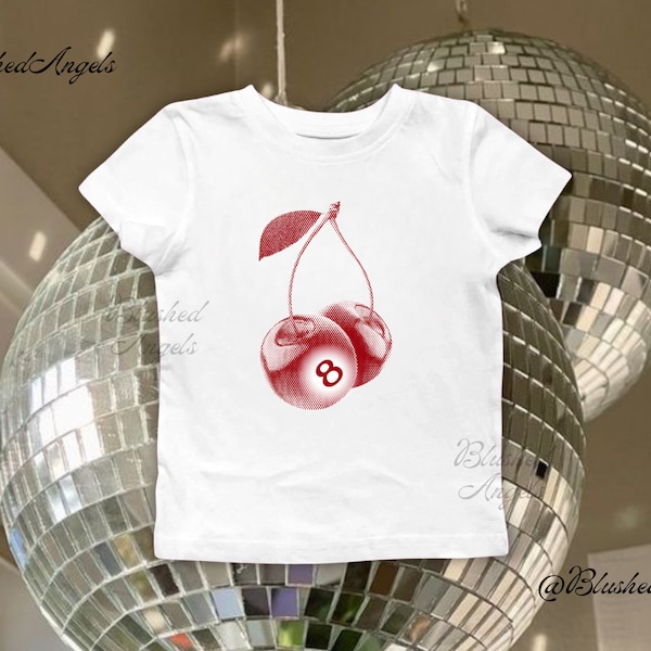 8 Ball Cherry Red Print Baby Tee | Coquette Baby Tee, Y2k Graphic Baby Tee, 90s Baby Tee, Trending Fruit Shirt, Lucky Baby Tee, Cherry Shirt
