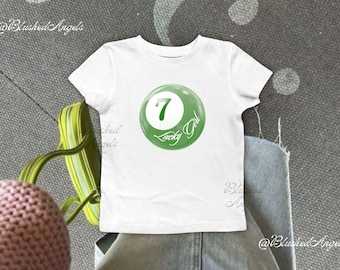Lucky Girl 7 Green Ball Printed Baby Tee | Coquette Baby Tee, Y2k Shirt, 90s Baby Tee, St Patrick&#39;s Paddy&#39;s Day Baby Tee, Cool Girl Baby Tee