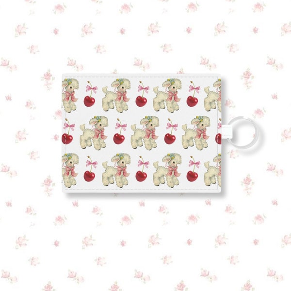 Cherry & Bows Vintage Lamb Coquette White Leather Cardholder Keychain Wallet | Girly Gifts, Coquette Aesthetic, Trendy Cool Gifts, Bag Charm
