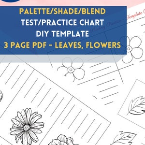 Set of 3 Coloring Reference Chart | Leaves & Flower Coloring | Shading Blending Palette Tracking Reference Chart | Digital PDF