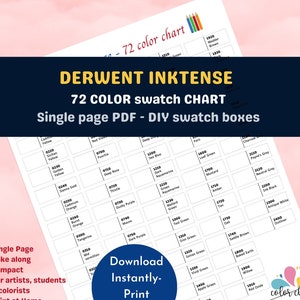 DERWENT INKTENSE Color Chart | 72 color DIY Swatching Template | Fillable | Numbers & Names Printed