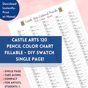 Castle Art Color Chart 120 Color Swatch Chart Single Page Digital Print PDF  Download Instantly 