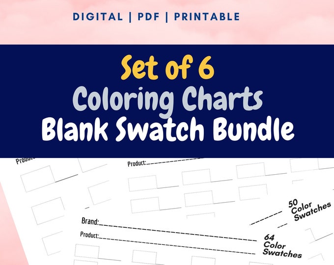 6 Blank Color Charts Bundle 36, 48, 50, 64, 72 & 100 Swatch per Page