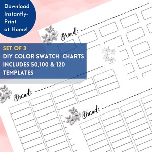 Set of 3 Color Chart | Unbranded | DIY | Set of 50,100,120 | Swatch all your colors | Digital Template File