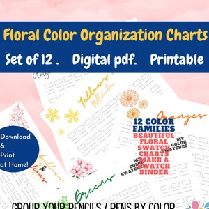 DIY Floral Color Chart | 12 color families |  Swatch same colors | 12 page PDF | Digital File | Floral Design | DIY Blank Chart