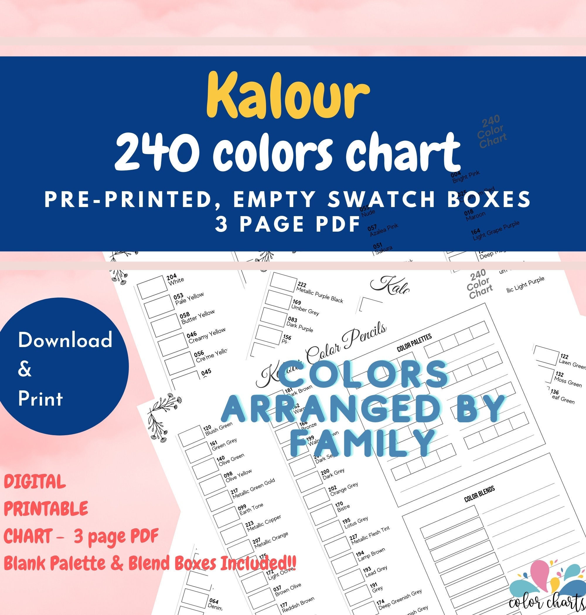 Kalour LARGE PRINT 300 Colored Pencil Set DIY Color Chart / Swatch Sheet  Digital Download -  Israel