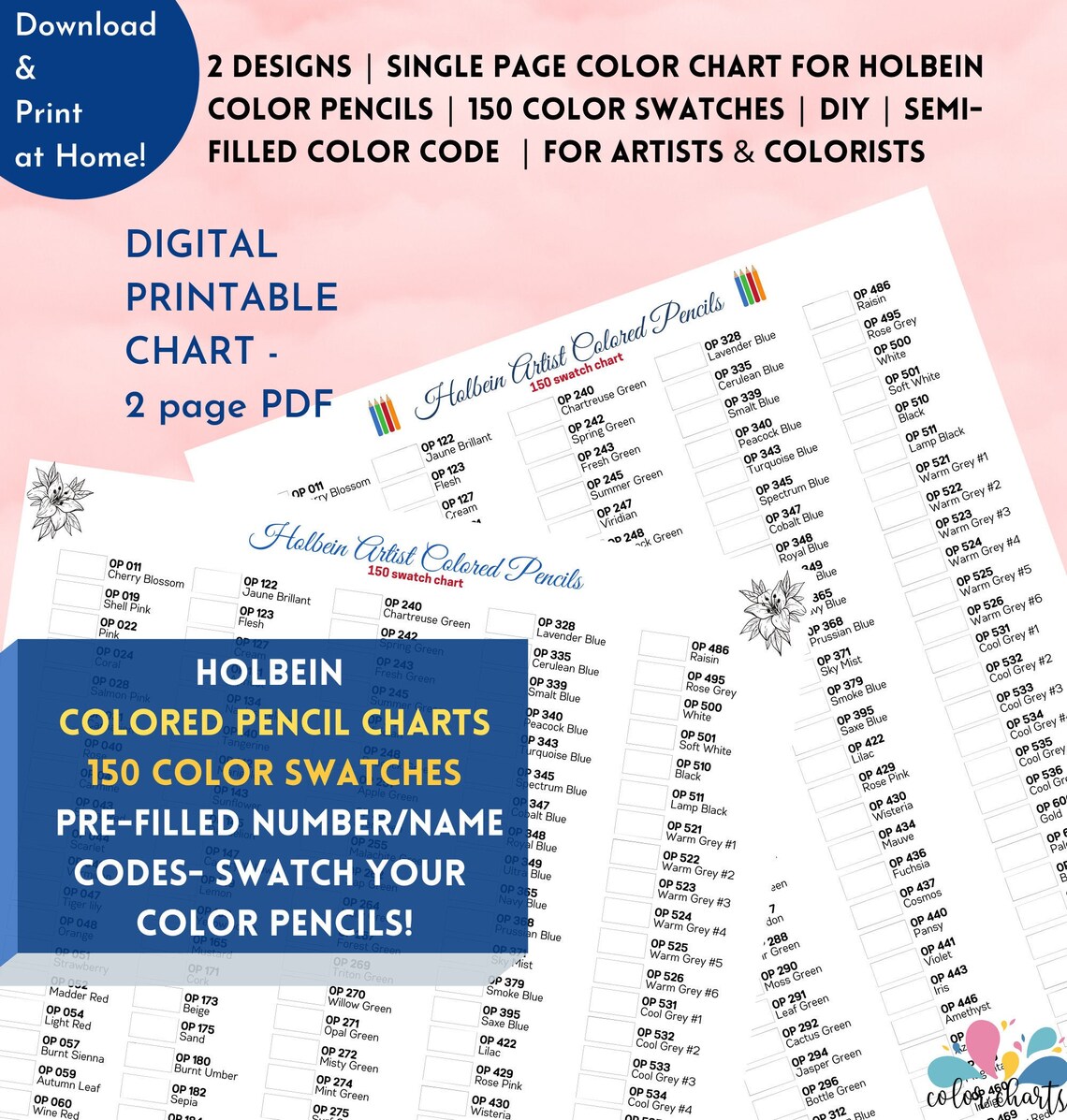 Holbein 150 Color Chart Semifilled color codes Colouring Etsy