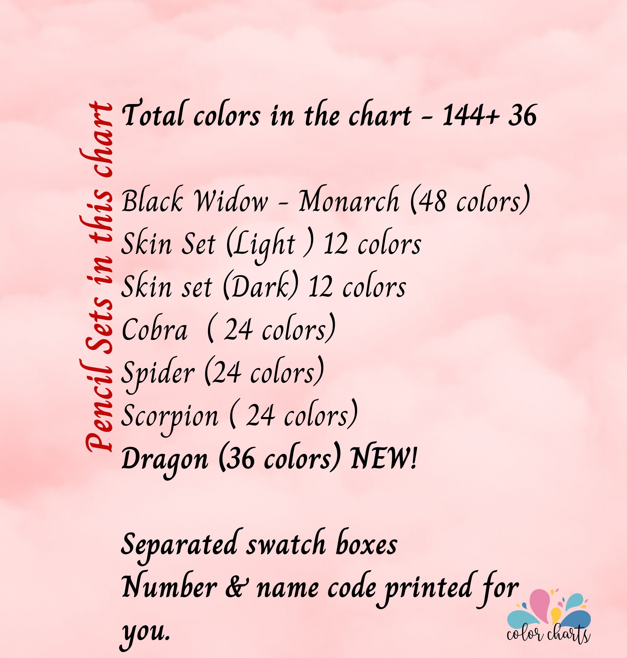 Black Widow Pencil Color Charts NEW Dragon Chart Added 4 Etsy