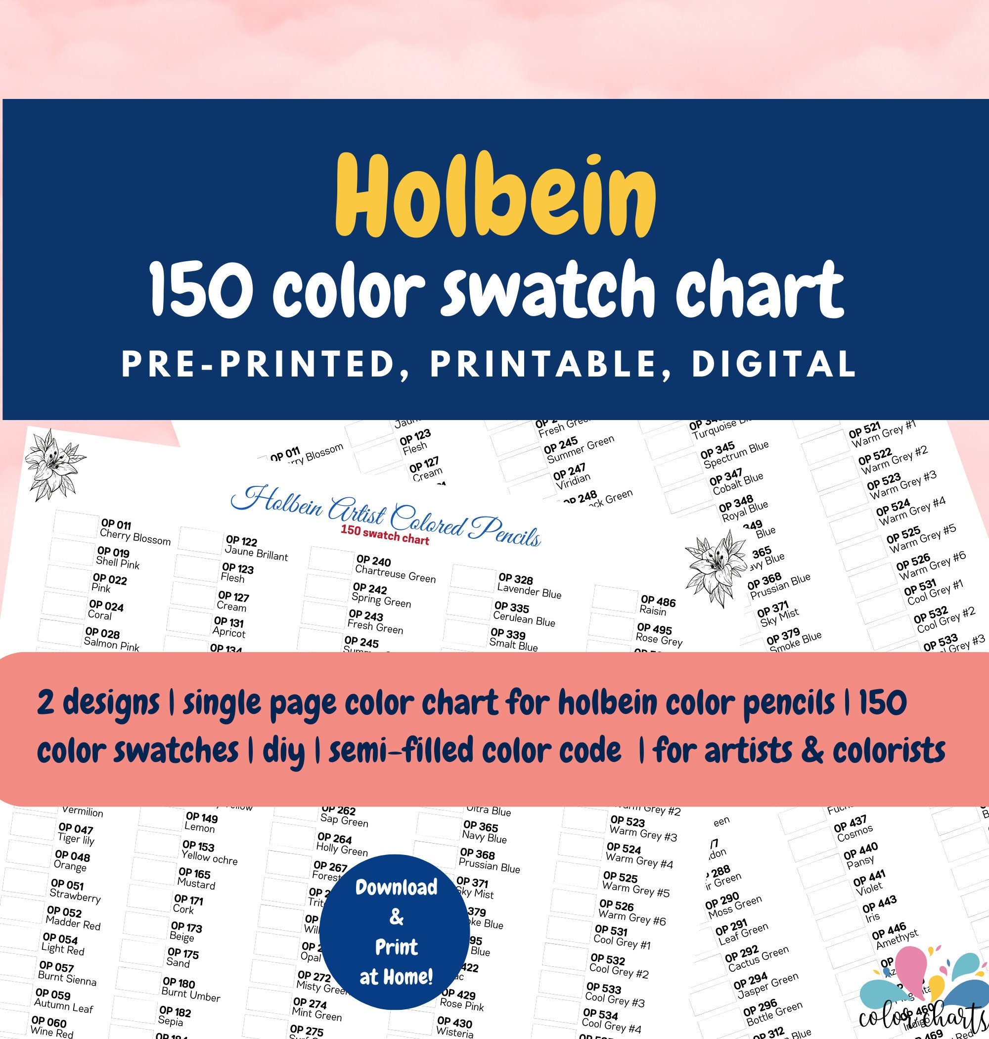 Holbein 150 Color Chart Semi-filled Color Codes Colouring - Etsy