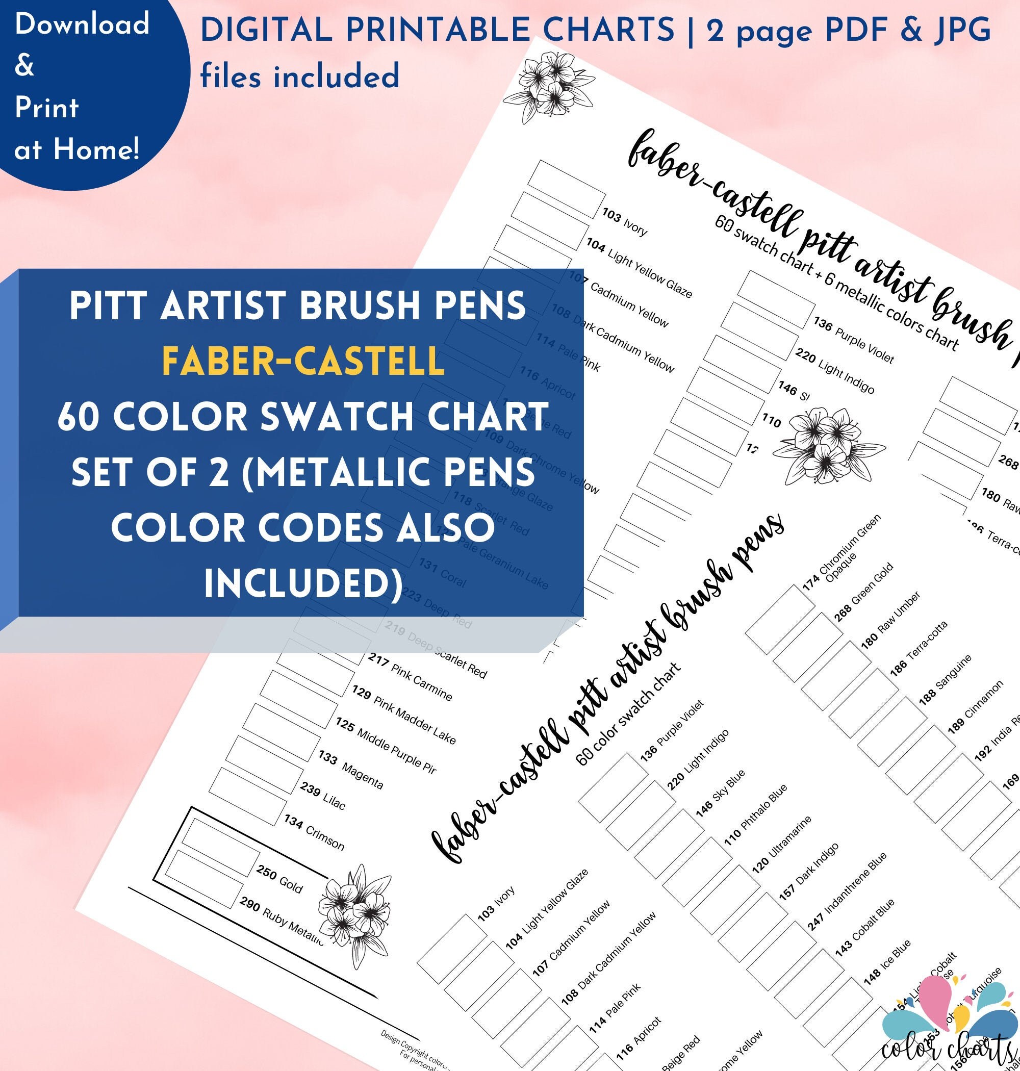 Fabercastell Pitt Artist Brush Pen Color Chart Set of 2 Etsy UK