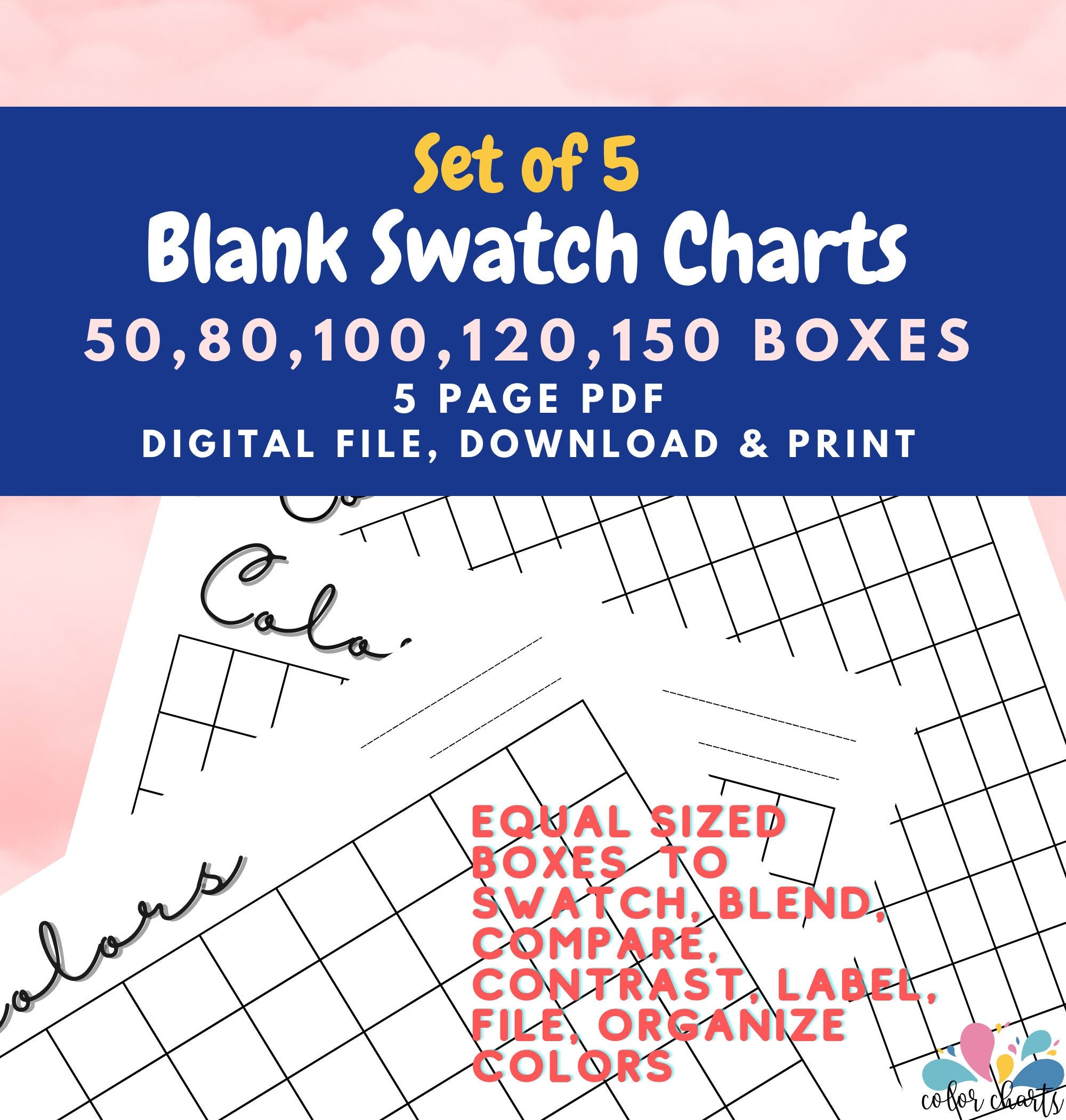 Soucolor 180 Chart | Pre-printed Color Codes| Swatch Boxes DIY | Digital  PDF| Single Page Printable | Floral Design
