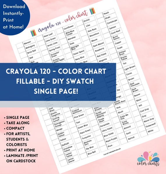 Crayola 120 Color Chart DIY Template Color Chart Fillable - Etsy