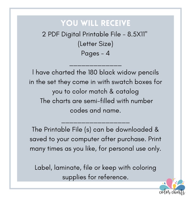 Black Widow Pencil Color Charts NEW Dragon Chart Added 4 Etsy