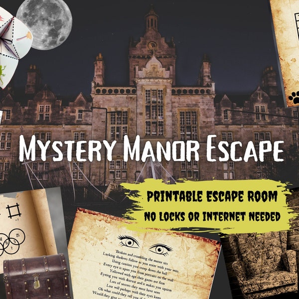 Escape Room Spiel. Mystery Manor Abenteuer zum Ausdrucken für Erwachsene, Jugendliche und die Familie | DIY logisches Puzzle Gesellschaftsspiel | Escape Room Kit für Fortgeschrittene