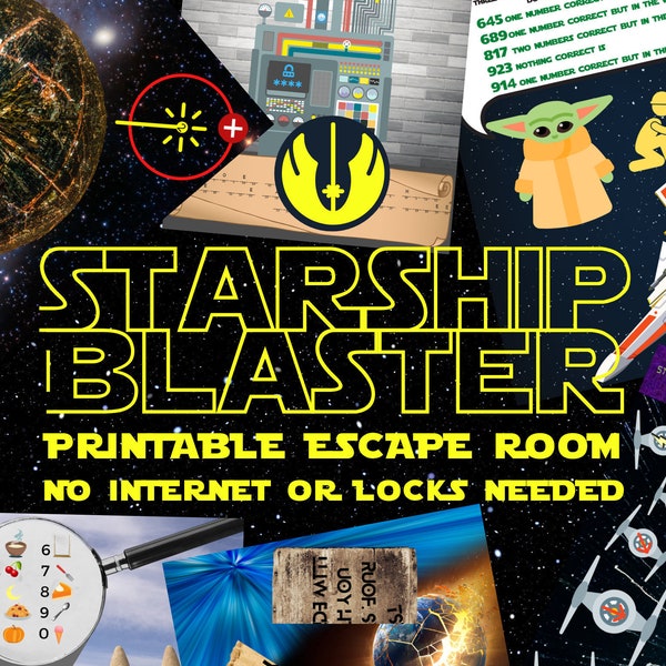 Juego de sala de escape. Juego Star Ship Blaster Adventure Wars para adolescentes, familias, adultos y niños / Divertido escape de rompecabezas imprimible / Kit de escape de bricolaje