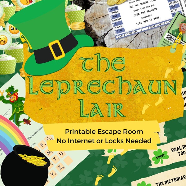 Jeu d'évasion de la Saint-Patrick. Fête imprimable Leprechaun Adventure pour les familles, les adultes et les enfants | Trousse d'évasion amusante | Salle d'évasion bricolage