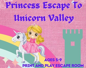 Jeu de fête de princesse. Escape Room Adventure Jeu imprimable pour enfants et familles | Kit de salle d'évasion amusant princesse et licorne | Salle d'évasion bricolage