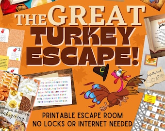 Turkey Escape Room Game | Thanksgiving Printable Party for Kids and Families | DIY Escape Room Kit | Logic Puzzle Adventure Game