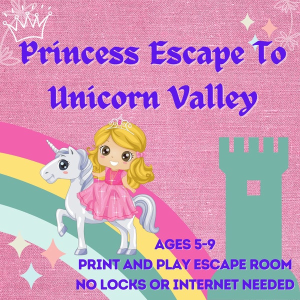 Princess Party Game. Escape Room Adventure Printable Game for Kids and Families | Fun Princess and Unicorn Escape Room Kit | DIY Escape Room