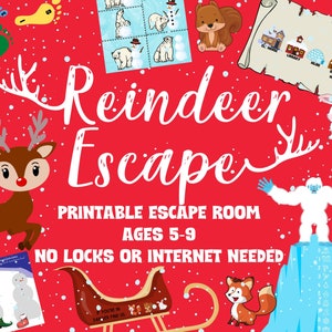 Kids Escape Room Game | Reindeer Printable Party Game for Kids and Families | DIY Logic Puzzle Kit | Fun Christmas Holiday Adventure