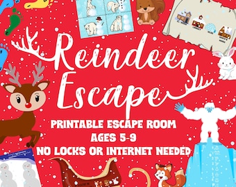 Kids Escape Room Game | Reindeer Printable Party Game for Kids and Families | DIY Logic Puzzle Kit | Fun Christmas Holiday Adventure
