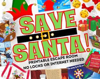 Save Santa! Escape Room Game. Christmas Printable Party for Kids and Families | DIY Logic Puzzle Kit | Fun Holiday Easy Setup Adventure