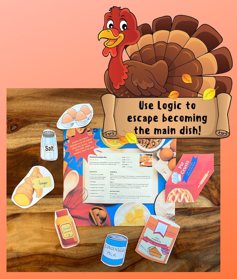 Turkey Escape Room Game Thanksgiving Printable Party for Kids and Families DIY Escape Room Kit Logic Puzzle Adventure Game image 4