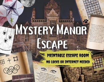 Juego de Escape Room. Aventura imprimible de la Mansión Misteriosa para adultos, adolescentes y familias / Juego de lógica DIY para fiestas / Kit avanzado de Escape Room