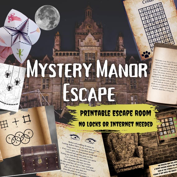 Escape Room Game. Mystery Manor Printable Adventure for Adults, Teens and Family | DIY Logic Puzzle Party Game | Advanced Escape Room Kit