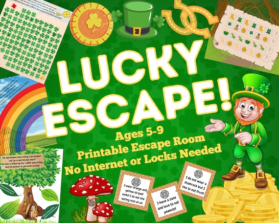 St Patrick's Day Leprechaun Kids Escape Room | Printable Adventure Game for Kids and Families | Lucky Escape Room Kit | DIY Logic Puzzles