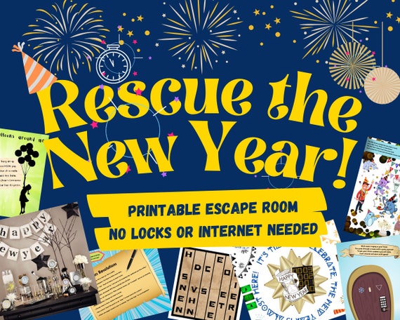 New Years Escape Room Game. Adventure Party Game Printable for Kids, Families and Adults | Fun Puzzle Escape Room Kit | DIY Escape Room