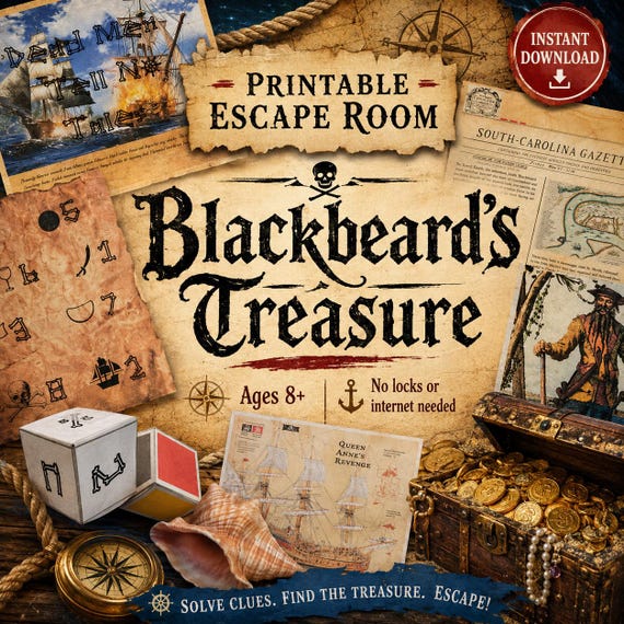 Pirate Treasure Printable Escape Room — Ages 8+