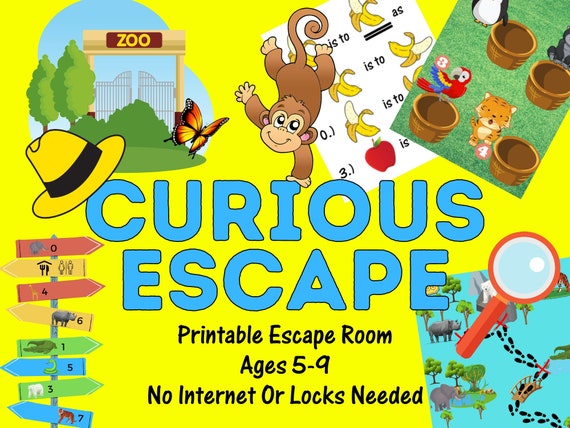 Kids Party Game Escape Room. Curious Escape at the Zoo Adventure Printable for Kids and Families | Fun Escape Room Kit | DIY Birthday Game