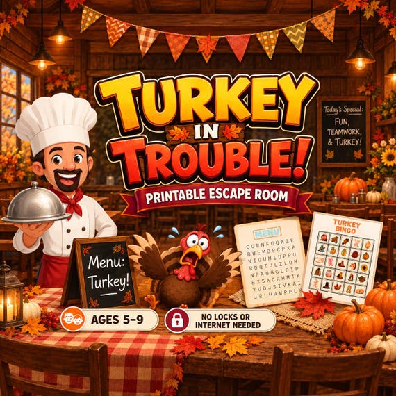 Turkey in Trouble Printable Escape Room — Ages 5–9