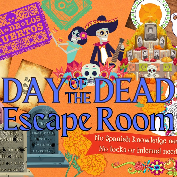 Day of the Dead Printable Escape Room Game | Dia de los Muertos Adventure Party for Families and Kids | DIY Logic Puzzle Escape Kit