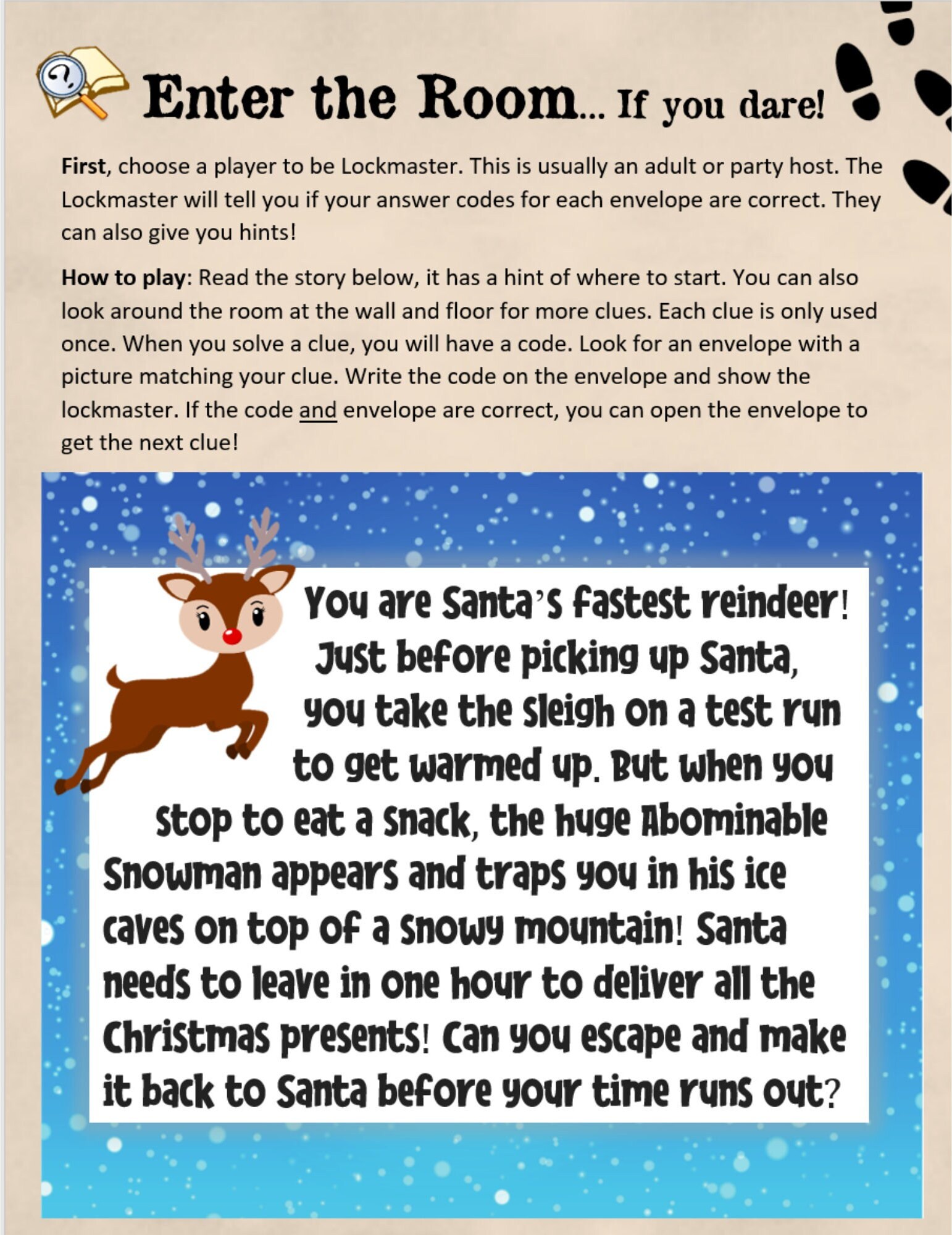 Kids Escape Room Game Reindeer Printable Party Game For Kids And 
