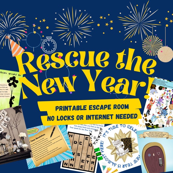 New Years Escape Room Game. Adventure Party Game Printable for Kids, Families and Adults | Fun Puzzle Escape Room Kit | DIY Escape Room