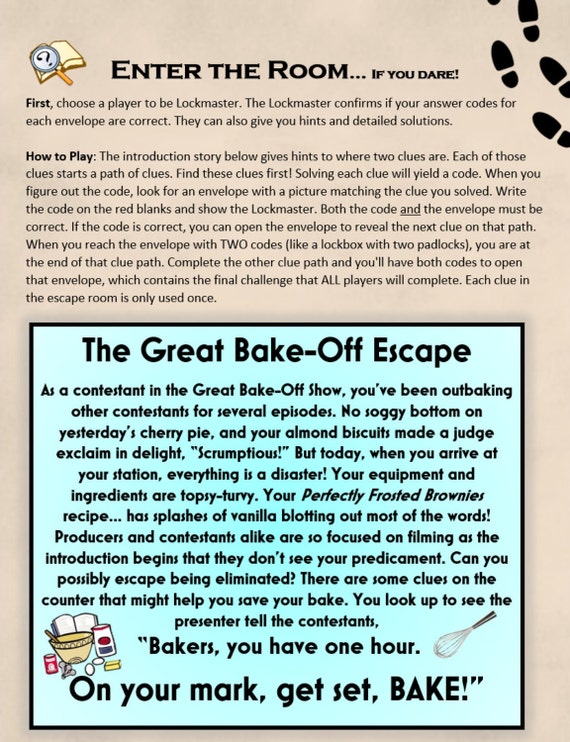 Escape Room Game. Baking Adventure Printable Party Game for - Etsy