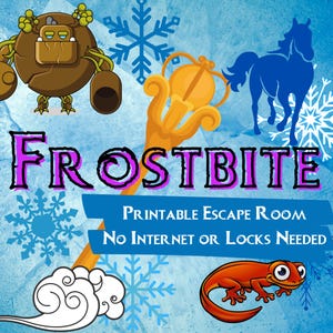 Festa infantil Jogo Sala de fuga. Festa para impressão de aventura Frostbite para crianças e famílias | Kit divertido de sala de fuga de aniversário | Sala de fuga faça você mesmo